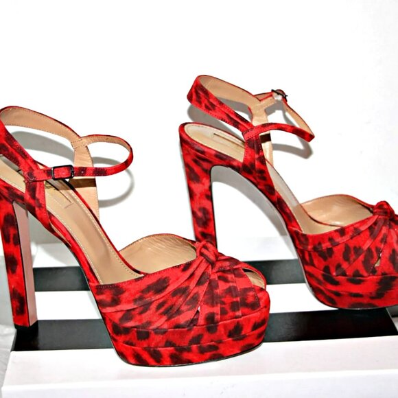 Aquazzura Evita Plateau 130 Red Leopard Suede Platform Sandals US 7/ IT 37  $895 - Picture 3 of 13